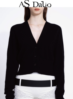 AS DALIO黑色精致开衫山羊绒时尚百搭短款针织上衣堆堆袖气质简约