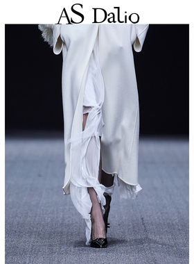 AS DALIO白色真丝半身裙网纱立体半裙不规则花边气质百搭高级飘逸