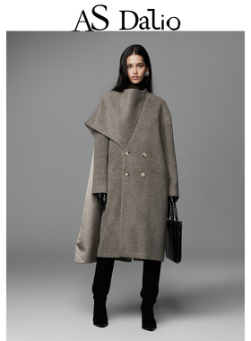 AS DALIO灰色骆马绒披风大衣复古高级感宽松廓形长款大衣女士外套