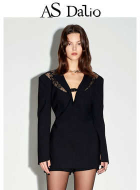 AS DALIO蕾丝镂空精纺羊毛插扣设计外套性感修身时尚通勤女士西装