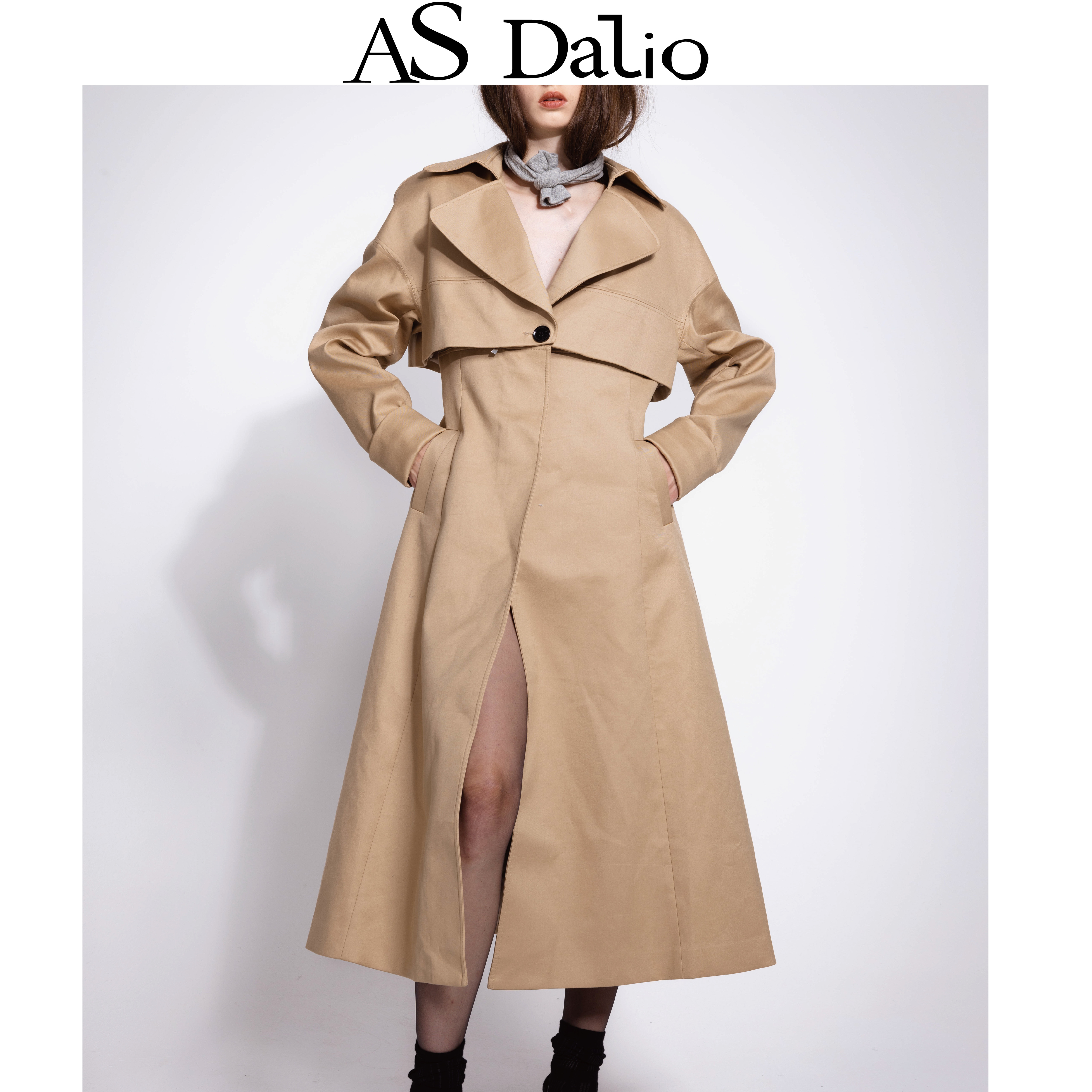 AS DALIO2025新款棕色可拆卸短款风衣外套女气质显瘦中长款大衣,女装/女士精品,风衣,淘宝优惠券,粉丝福利购,淘宝优惠卷