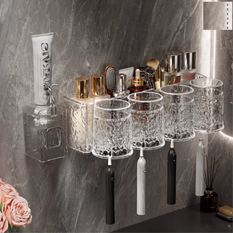 卫生间牙刷牙杯置物架浴室免打孔壁挂式高颜值电动牙刷具牙膏架杯