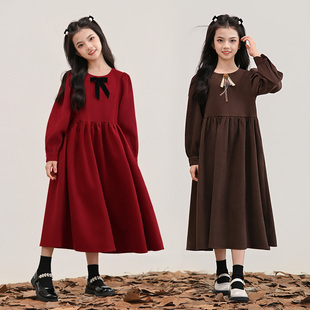 女童简约秋冬连衣裙2025新款中大童韩版百搭加绒裙子女孩时尚长裙