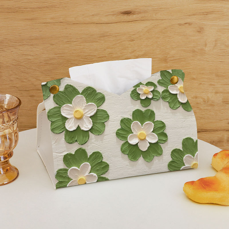 皮革纸巾盒油画花花轻奢风收纳