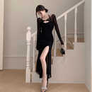 小可wiwi性感不规则收腰气质宴会晚礼服复古设计感修身 连衣裙女