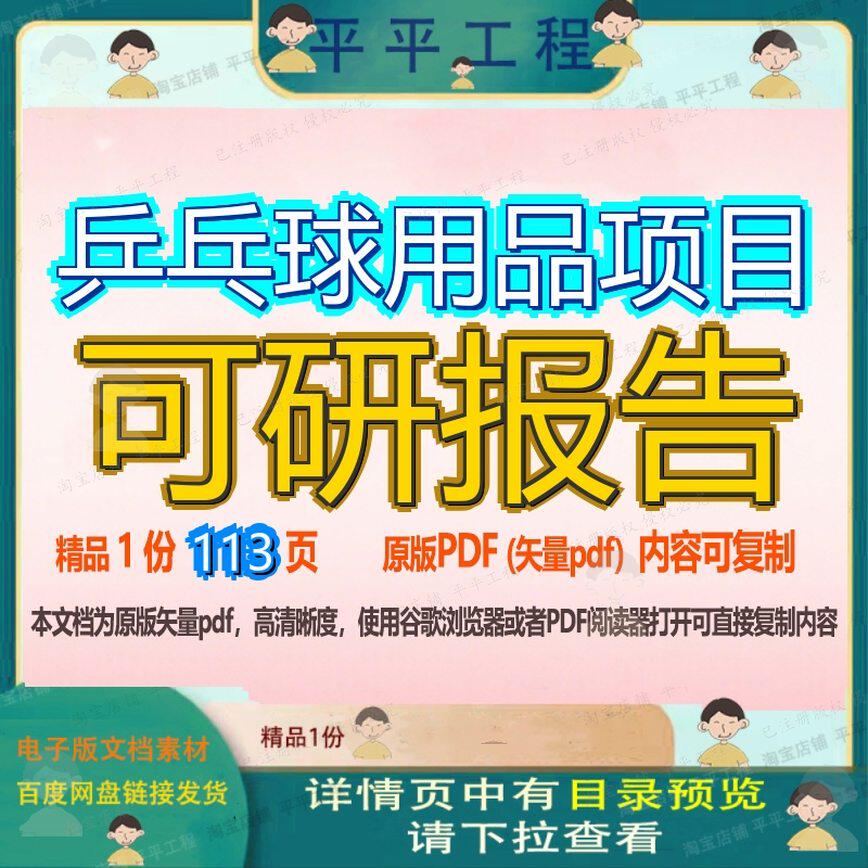 乒乓球用品项目可研报告113页 项目报告可研资料用品文档优质乒
