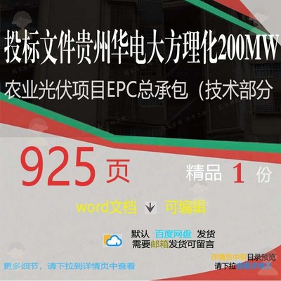光伏部分承包理化农业大方项目贵州EPC华电投标文件总200MW（技术