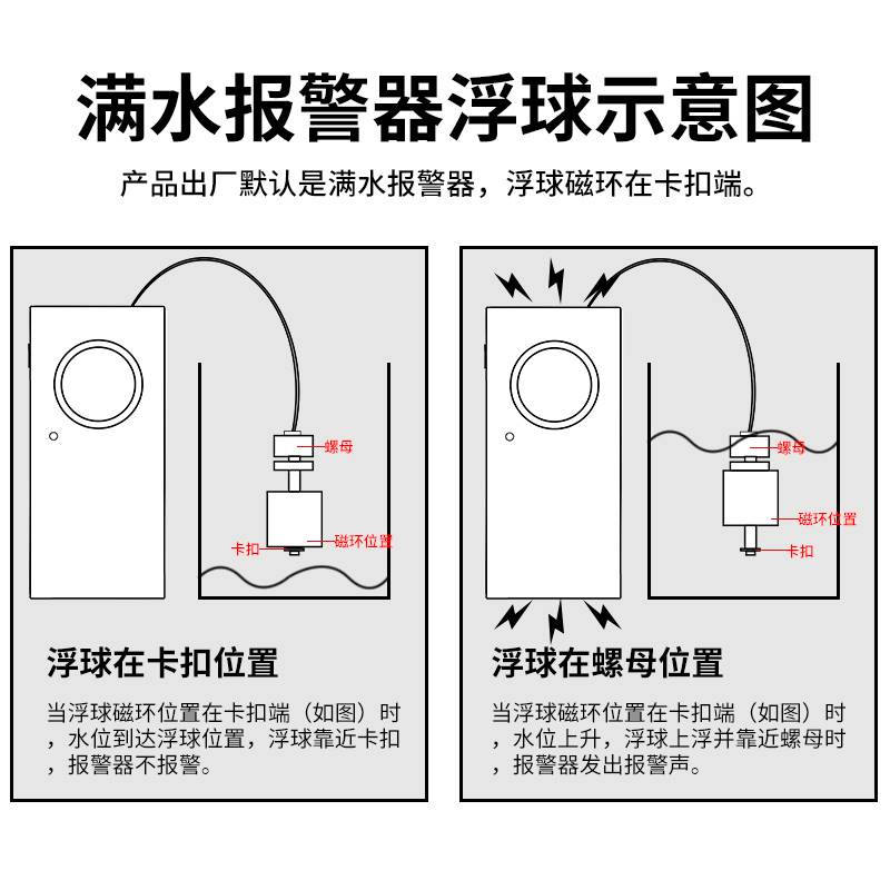 水箱水位报警器 家用水池满水缺水少水感应器浮球型漏水浸探测器