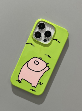 猪猪~卡通绿色菲林适用新款苹果14promax/13手机壳iphone12/11全包硬壳XR个性mini可爱SE3Xs恶搞4plus