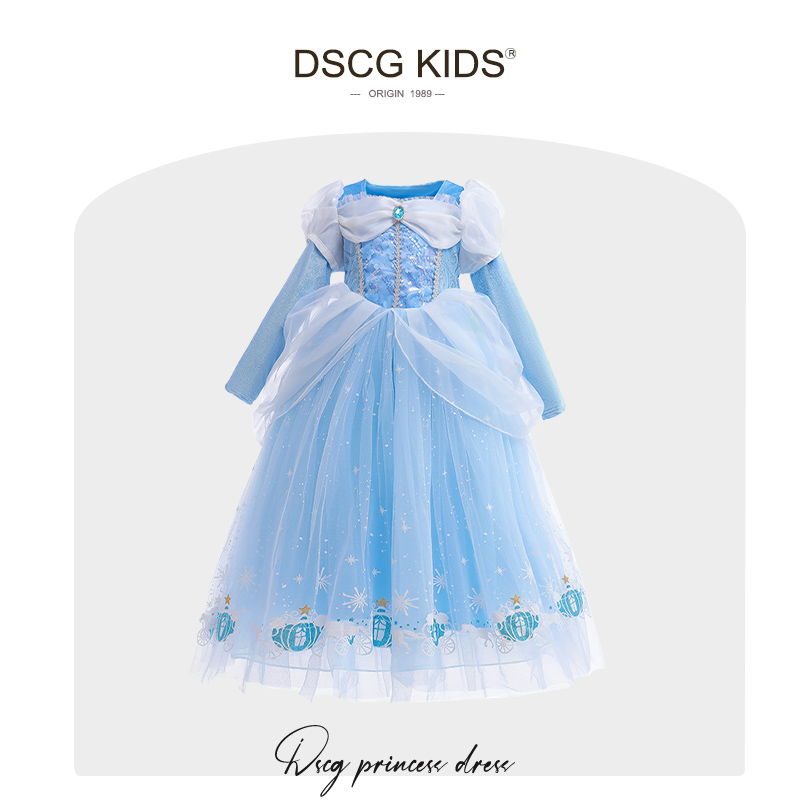 艾莎公主裙新款女童爱莎正版迪士尼儿童灰姑娘生日礼服纱裙子春秋