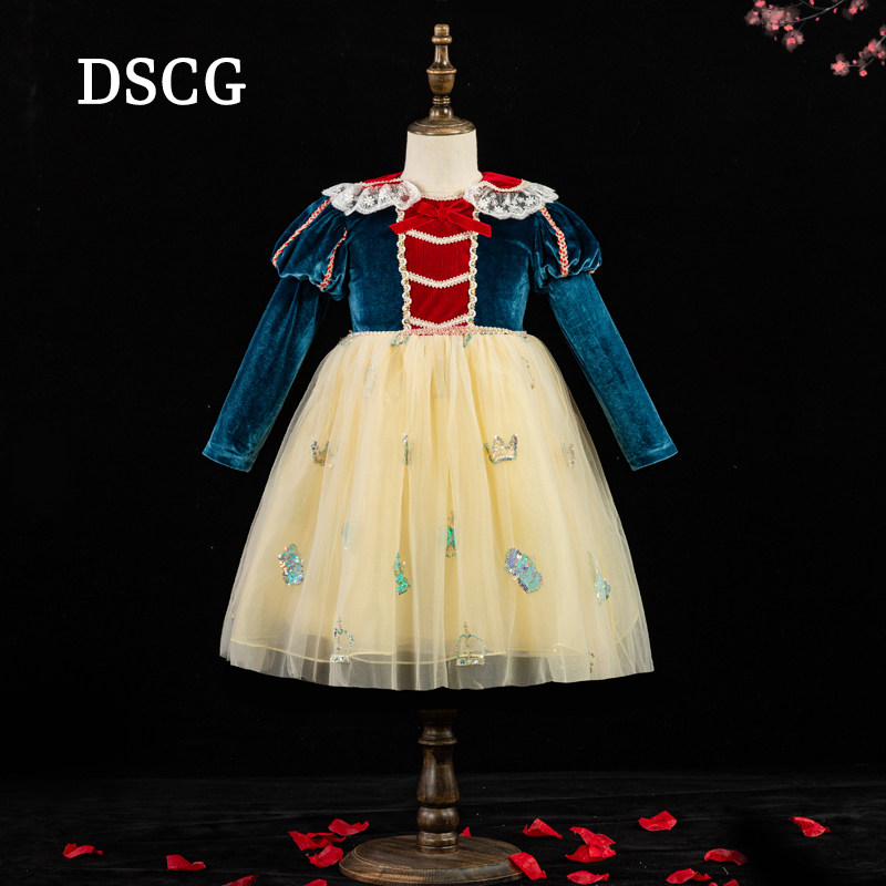 女童秋装2024新款白雪公主裙正版迪士尼儿童宝宝生日礼服连衣裙子