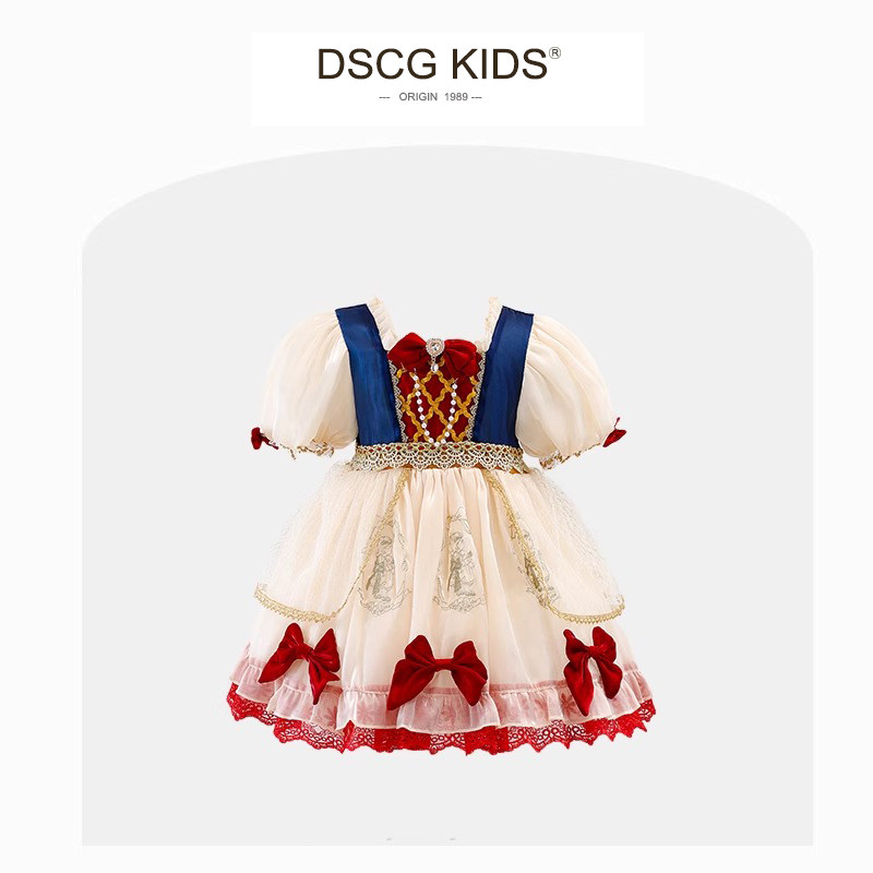 2026新款夏季女童白雪公主裙短袖正版迪士尼儿童生日礼服连衣裙子