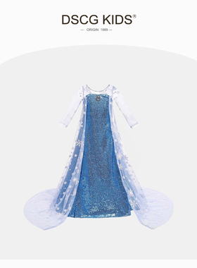 艾莎公主裙春秋女童冰雪奇缘迪士尼elsa儿童爱莎连衣裙爱沙裙子夏