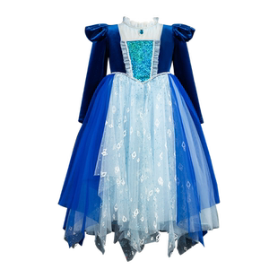 女童爱莎公主裙春秋丝绒长款正版发光万圣节儿童生日礼服连衣裙子