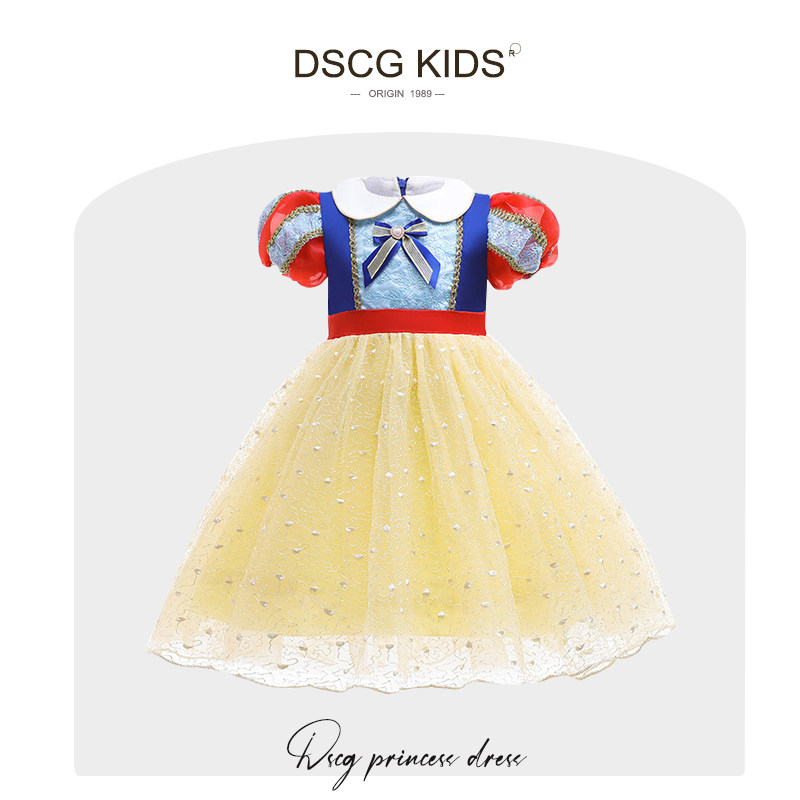 童装女童白雪公主裙夏装新款正版迪士尼短袖儿童生日礼服连衣裙子