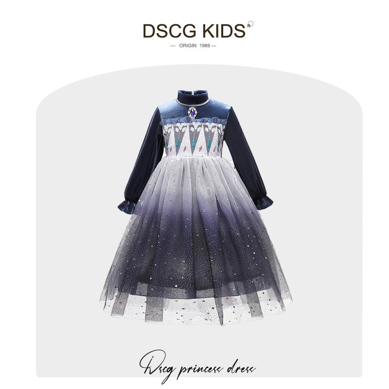 女童爱莎公主裙春秋冰雪奇缘正版迪士尼万圣节儿童艾莎礼服裙子