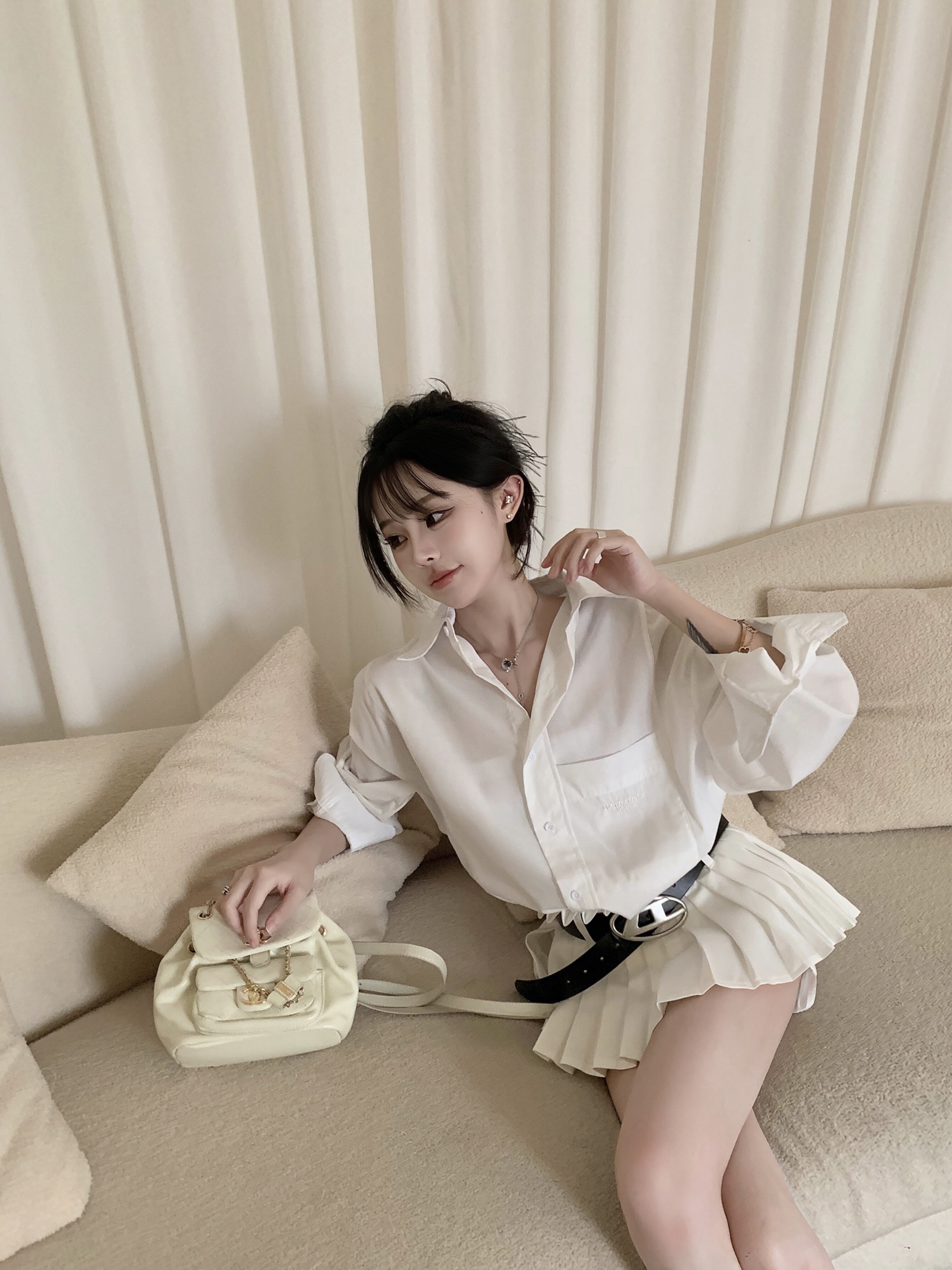 CXINWEIII 秋季女士防晒白色衬衣港味字母宽松设计上衣洋气衬衫