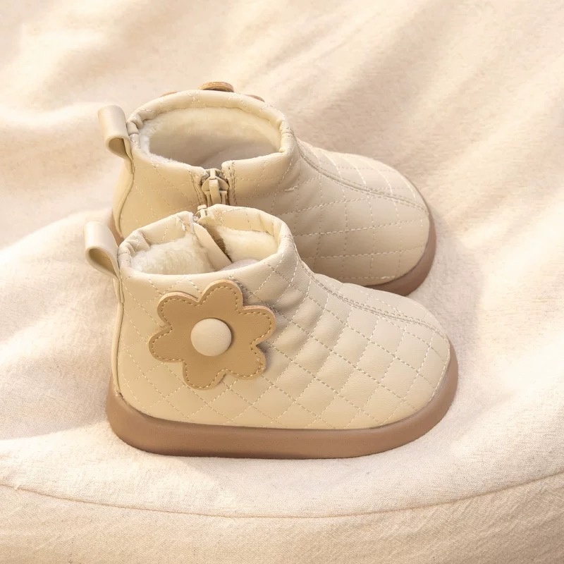 秋冬季女宝宝靴子加绒1-3岁棉靴