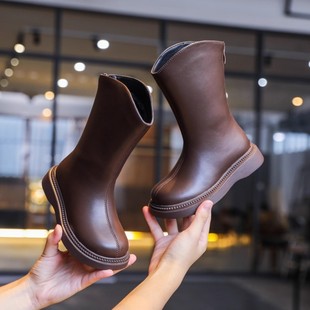 真皮女童靴子2025秋冬季宝宝小童公主皮靴女孩高靴软底儿童长筒靴