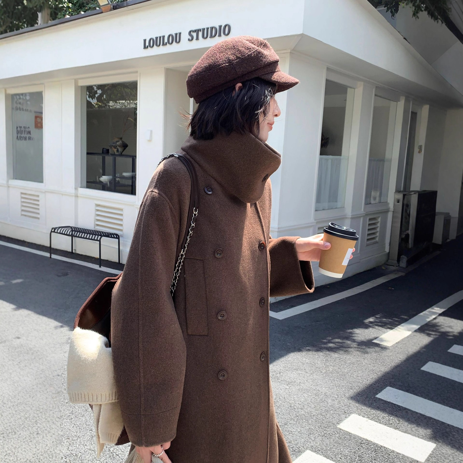 冬天6198赫本风立领双面羊毛大衣女长款韩版宽松2025气质毛呢外套