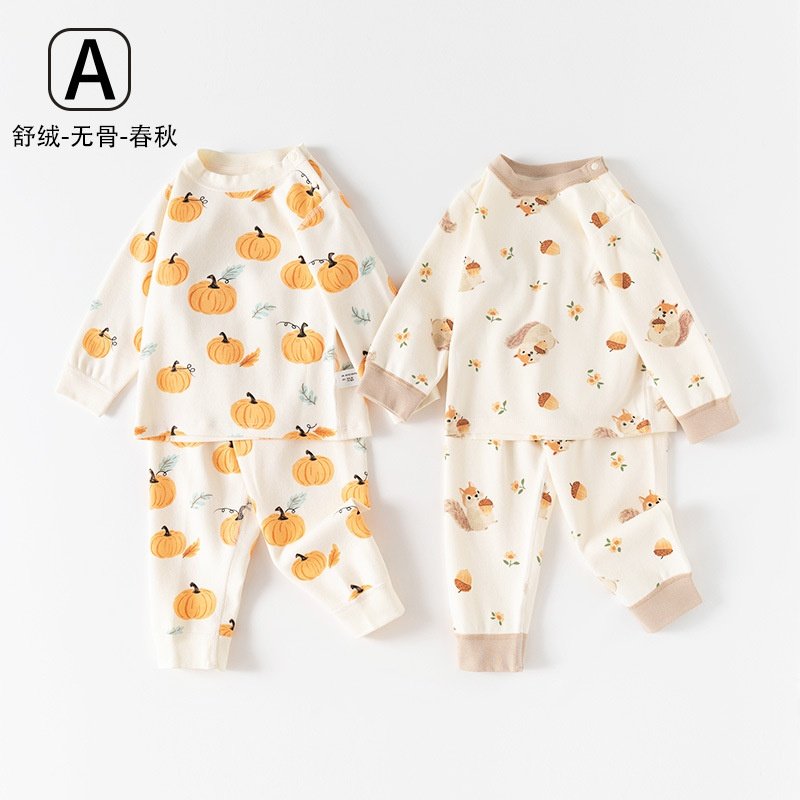 严选儿童秋冬舒绒韩版服飾秋衣秋裤无骨宝宝内衣居家套装两件装