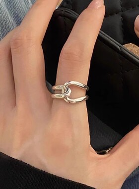 几何线条交叉戒指女冷淡风简约时尚S925镀银开口指环ins风食指戒