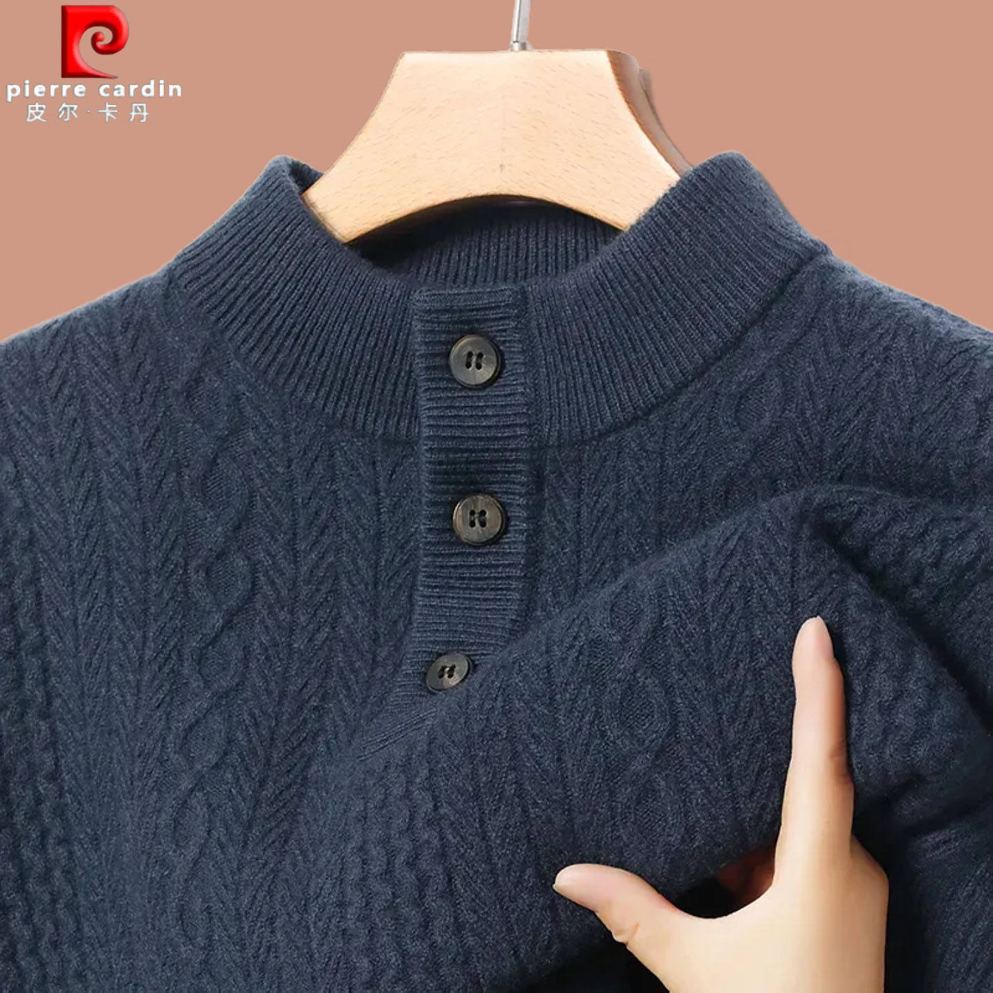 皮尔卡丹冬季新款100%纯羊毛衫高端男半高领纽扣加厚保暖针织毛衣,男装,羊绒套衫,淘宝优惠券,粉丝福利购,淘宝优惠卷