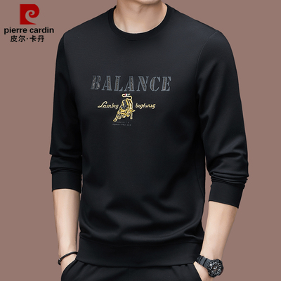 皮尔卡丹高端新款长袖纯棉t恤男士圆领春秋休闲卫衣加厚潮流男装
