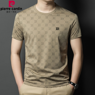 皮尔卡丹桑蚕丝短袖t恤男2025新款中年男士圆领休闲冰丝半袖T恤衫