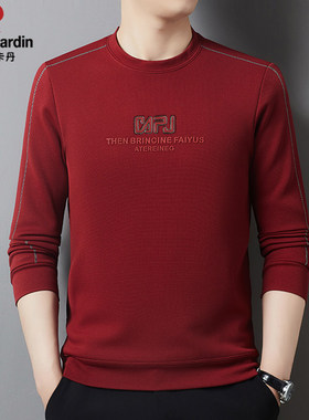皮尔卡丹正品男士长袖t恤本命年红色加绒卫衣秋冬装上衣打底小衫T