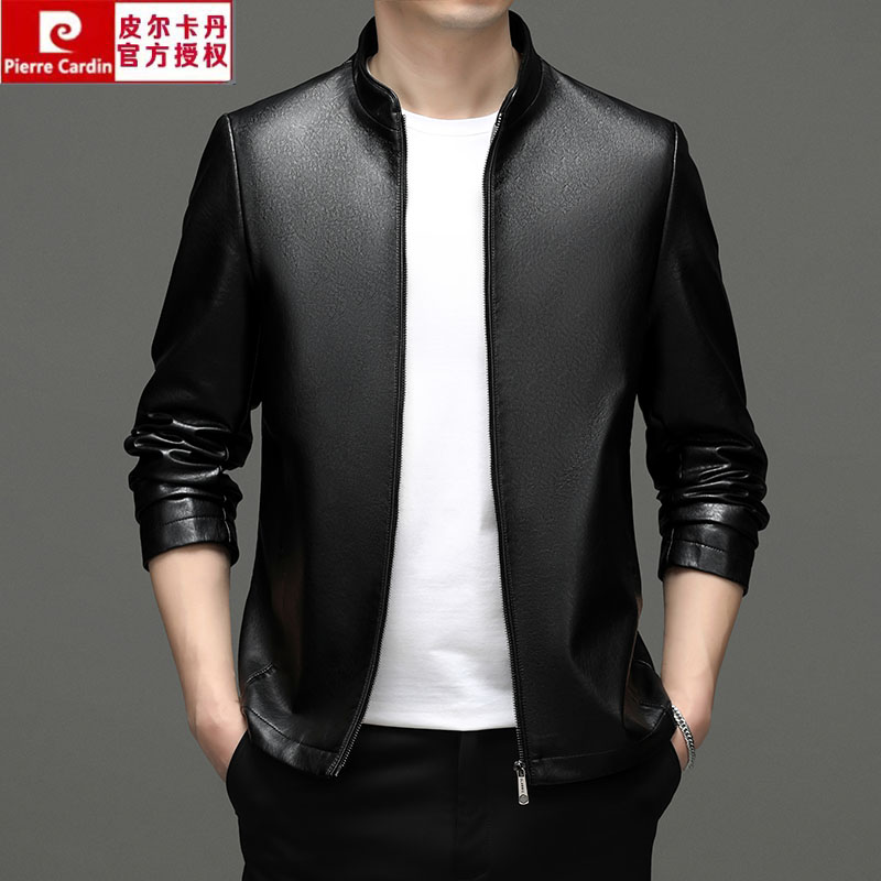 皮尔卡丹真皮皮衣男夹克新款海宁秋冬立领绵羊皮休闲头层牛皮外套