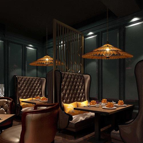 中式仿古实木吊灯创意中国风古典雨伞灯餐厅酒楼茶楼复古木艺吊灯