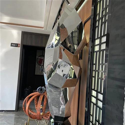 室内软装不锈钢雕塑制作抽象马落地大型摆件售楼部酒店大堂装饰品图片