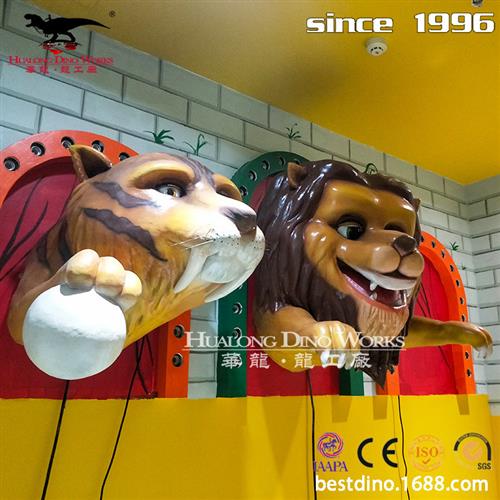亲子恐龙乐园仿真动物模型吊挂卡通狮子头模具仿真动物定制厂家