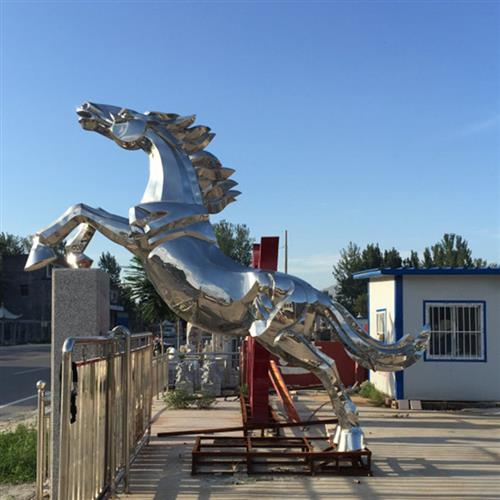 不锈钢编织镂空动物镜面马造型雕塑金属摆件室内户外景观图片