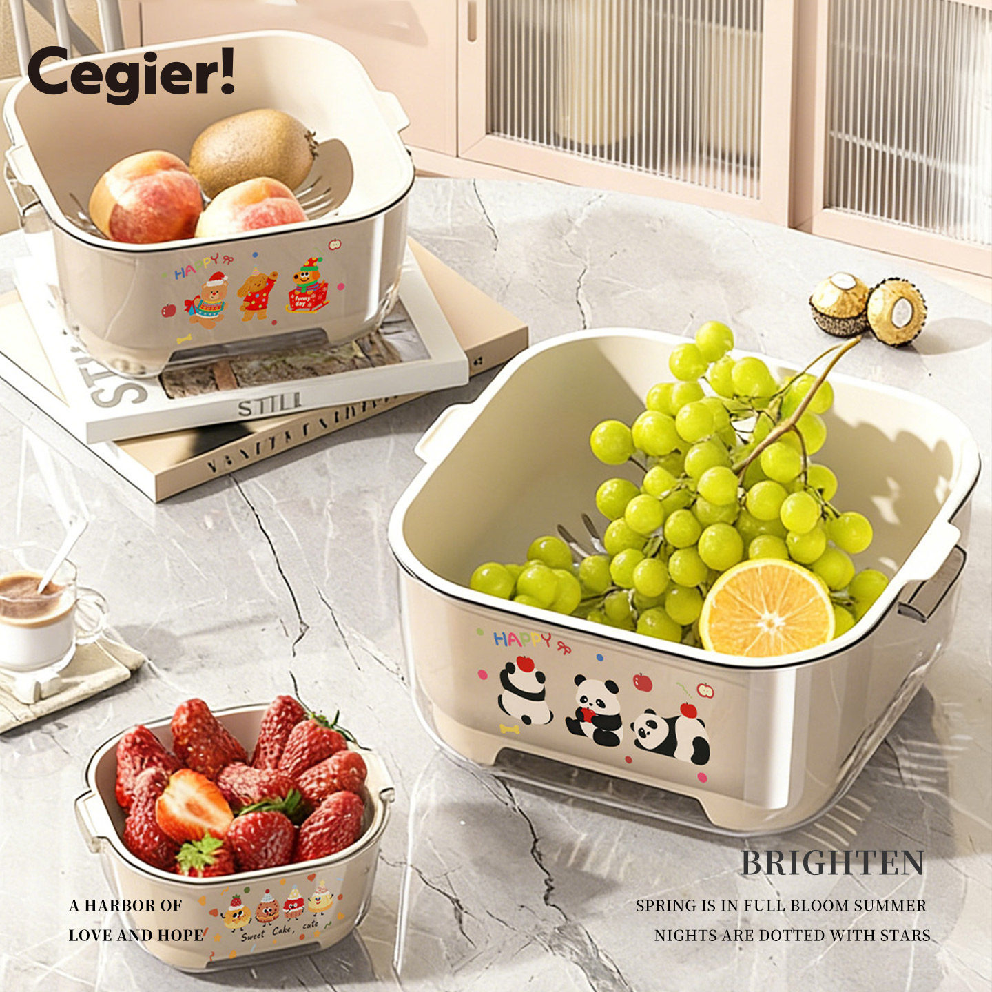 Cegier.菜盆沥水篮厨房洗菜滤水洗水果可爱淘菜盆双层沥水篮|柠竞,餐饮具,洗菜盆/沥水篮/漏水筛,淘宝优惠券,粉丝福利购,淘宝优惠卷