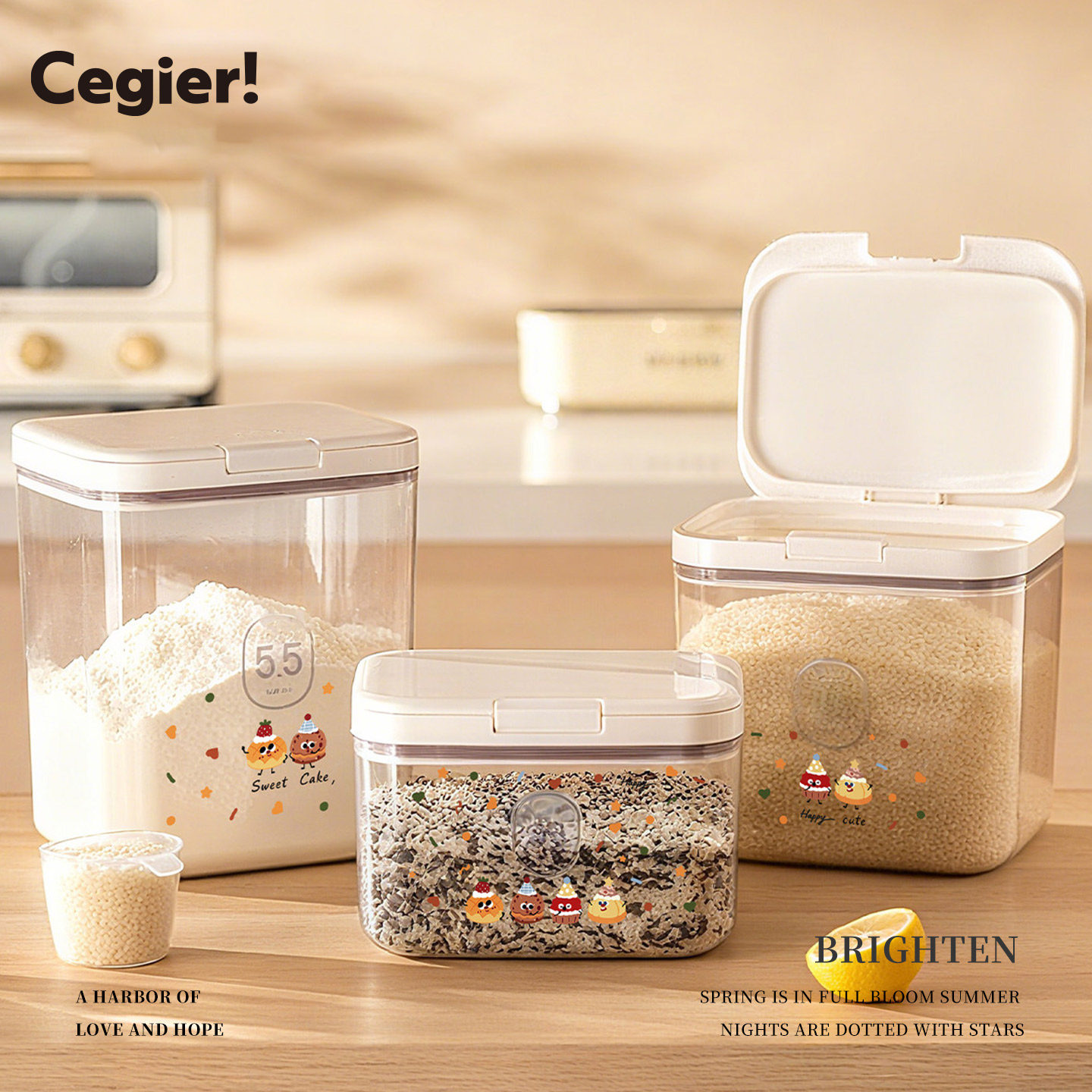 Cegier.面粉储存罐食品级米桶密封收纳储存容器按压式带盖|靠哩,收纳整理,食物收纳盒,淘宝优惠券,粉丝福利购,淘宝优惠卷