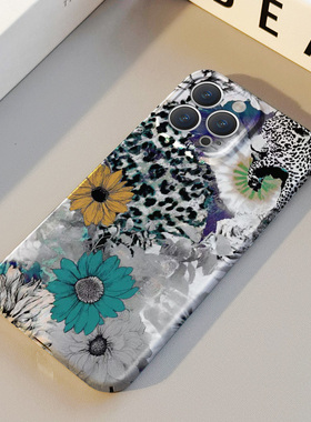 油画花朵撞色豹纹 适用苹果华为iPhone17ProMax手机保护外壳16 15Plus新款14 13情侣12 11女Pura80高级不撞壳