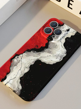 红白黑油墨 适用苹果华为iPhone16ProMax手机保护外壳17 15Plus新款14 13情侣12 11女Pura80艺术高级不撞壳男