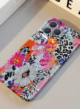 彩色花朵撞色豹纹 适用苹果华为iPhone17ProMax手机保护外壳16 15Plus新款14 13情侣12 11女Pura80高级不撞壳