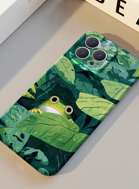 油画荷花大眼青蛙 适用苹果华为iPhone17ProMax手机保护外壳16 15Plus新款14 13情侣12 11女Pura80高级不撞壳