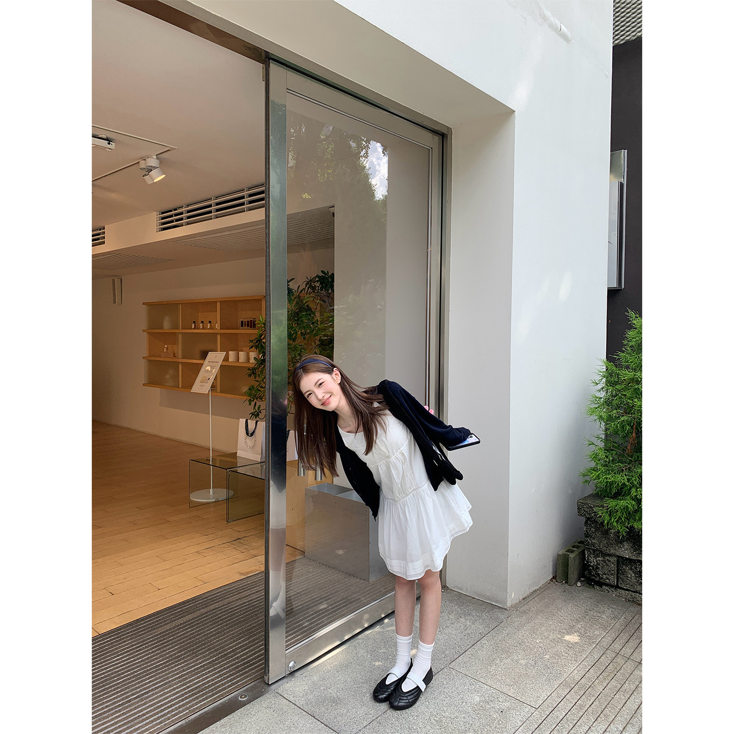 ZhiDaoLe 满分松弛 慵懒风藏青针织开衫女百搭V领单排扣长袖上衣