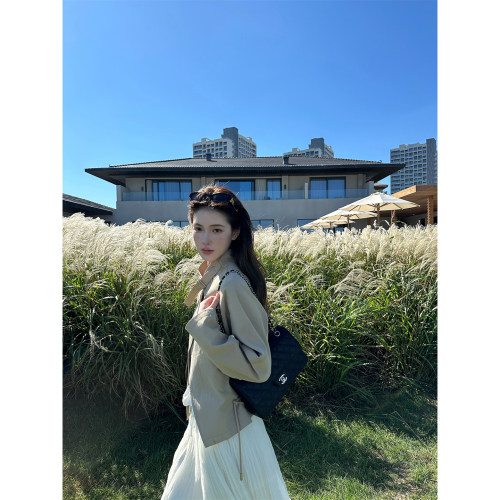 英伦卡其短款抽绳风衣女百搭