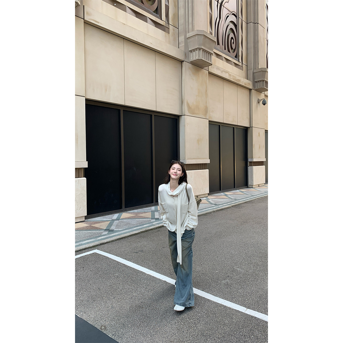 ZhiDaoLe 落日暮色 美式复古渐变阔腿裤子纯棉休闲高腰直筒牛仔裤
