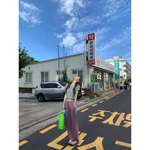 ZhiDaoLe 芋泥啵啵 灰紫色中低腰休闲裤可调节抽绳显瘦直筒长裤子