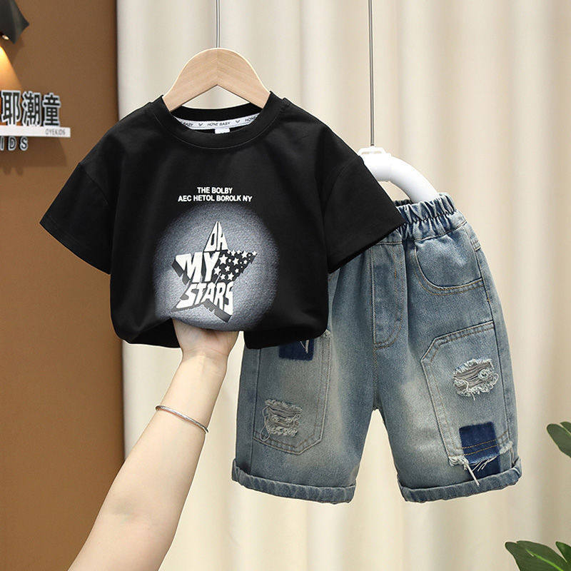 新款男童夏季休闲运动套装宝宝夏天薄款短袖衣服24新款痞帅儿童