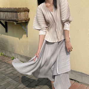 KFBOSZI.德国/ 通勤时尚高腰中长裙休闲层次褶皱半身裙女