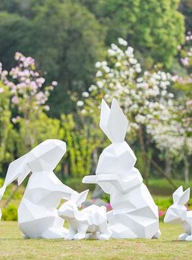 大型园林景观几何切面兔子彩虹玻璃钢雕塑景区售楼部装饰户外摆件