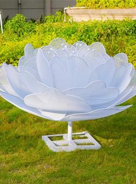 户外不锈钢镂空花朵雕塑铁艺网格莲花发光摆件售楼处草坪景观装饰