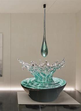 现代透明水滴吊饰挂件水花摆件酒店售楼处装饰落地树脂雕塑艺术品